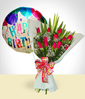 Regalos de Lujo - Combo de Cumpleaos: Bouquet de 12 Rosas + Globo Feliz Cumpleaos