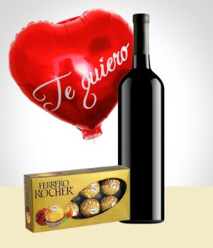 Flores a El Salvador Combo Terciopelo: Chocolates + Vino + Globo